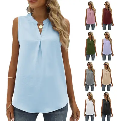 Women's Sleeveless V-Neck Chiffon Shirt Light Blue