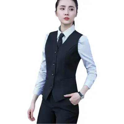 2024 Korean Style Women's Navy Blue Vest Suit