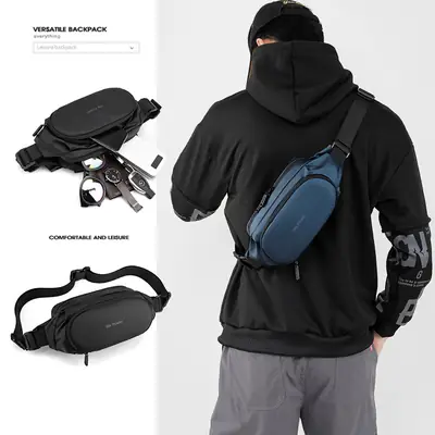 Men's Black Crossbody Shoulder Bag with Card Holder