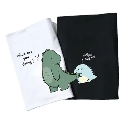 Women Short Sleeve T-Shirt White Green Dinosaur Graphic