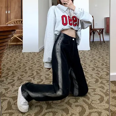 Women Gradient Jeans Spring New Small High Waist Loose Slimming