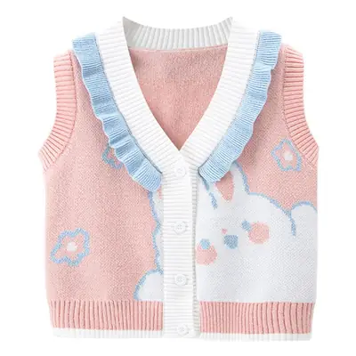 Women's Baby Vest Pink White Korean Style Waistcoat Sweater