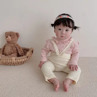 Infant Korean Style High Elastic Pit Strap Pants 2024 Spring Autumn