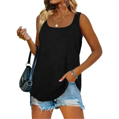 Women Summer Sleeveless Square Collar Vest T-Shirt