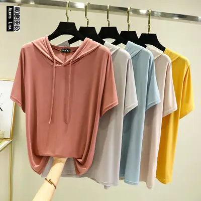 Women Yellow Hooded T-Shirt Large Medium Loose Fit