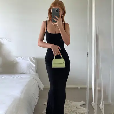 Peach Slim Fit Hip Sling Dress for Women