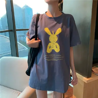 Women Korean Style Pink T-Shirt Short Sleeve Loose Fit 2022