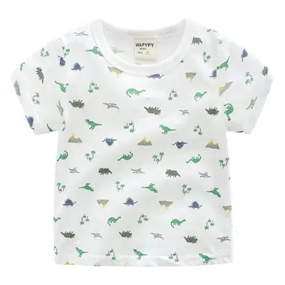 Boys Cartoon Dinosaur T-Shirt White 2022 Summer