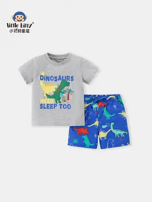 Kids Dino Print T-Shirt & Shorts Set Blue Gray