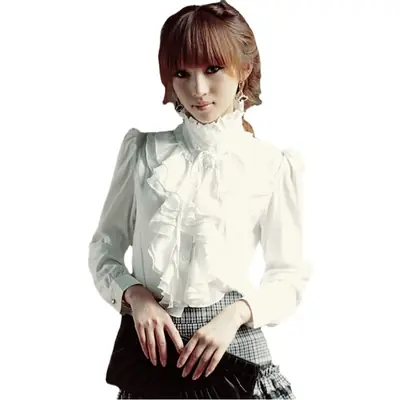 2024 Women's White Chiffon Long Sleeve Shirts Large