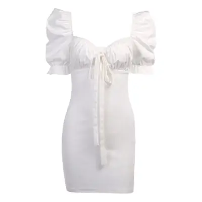 Black French Style Puff Sleeve Tie-Up Dress