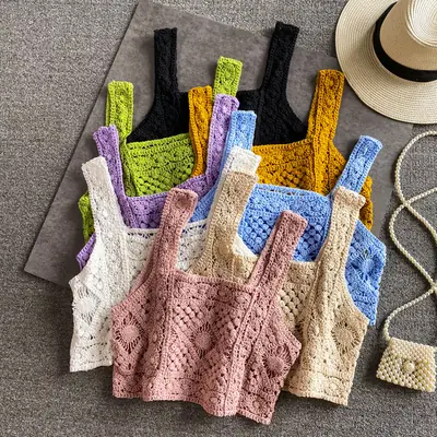 2022 Knitted Hollow Vest Women Summer New Hong Kong Style