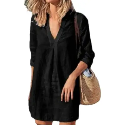 Women V-Neck Long Sleeve Dress Maroon 2024