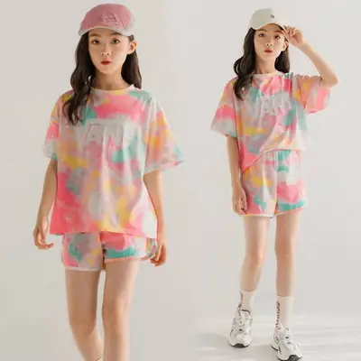 Korean Style Tie-Dye Girls Shorts Set 2025