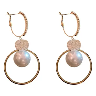 Women's Pearl Circle Pearl Drop Earrings Gold Plated