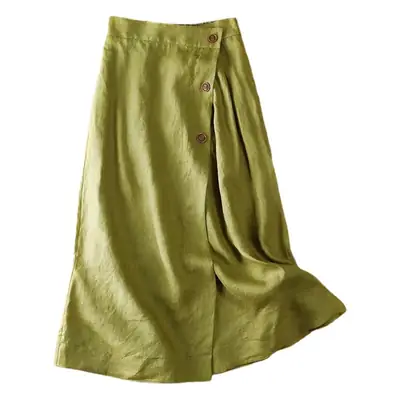 Women's 100% Pure亚麻 Mid-Length Skirt Brown