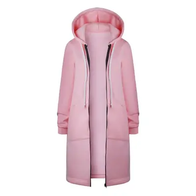 Pink Hooded Long Sleeve Women's Sweater Coat