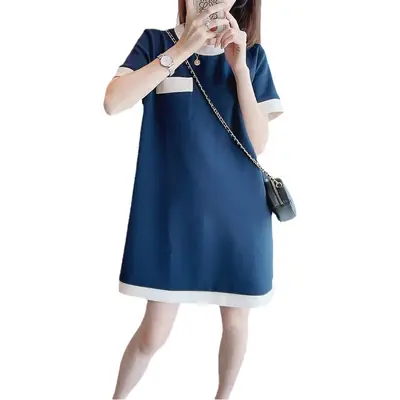 2022 Women's Blue Western Mid-Length T-Shirt Summer Loose Slimming Top Ins