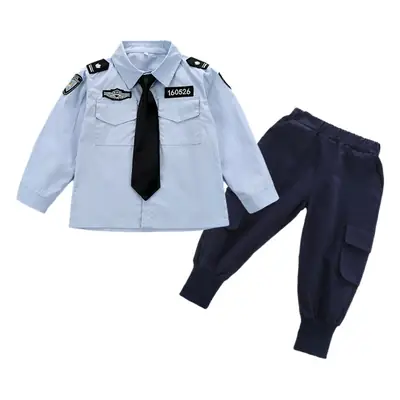 Children Police Uniform Light Blue Shirt Dark Pants Set