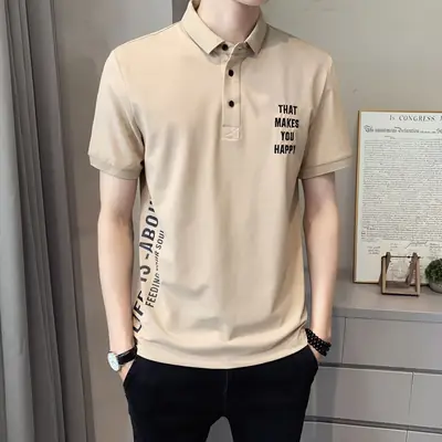 Men's Black Korean Style Polo T-Shirt Short Sleeve