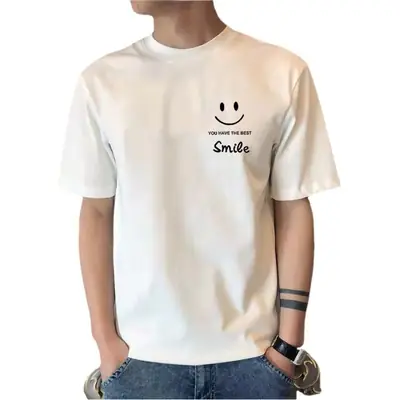 2022 Men Printed Short Sleeve T-Shirt White Slim Fit