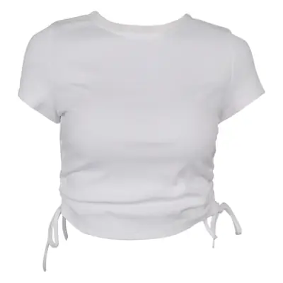 Women Cotton Rib Slim Fit Drawstring T-Shirt White