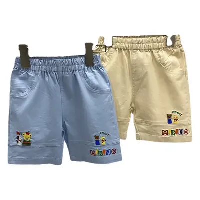 Light Blue Bear Embroidered Baby Shorts Wash Cotton 2723