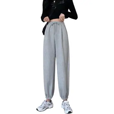 Gray Sweatpants for Women Fleece Lined Drawstring Leggings