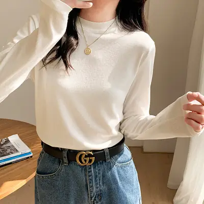 Women Slim Fit Long Sleeve T-Shirt White 2026