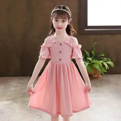Girls' Pink Off-Shoulder Summer Dress