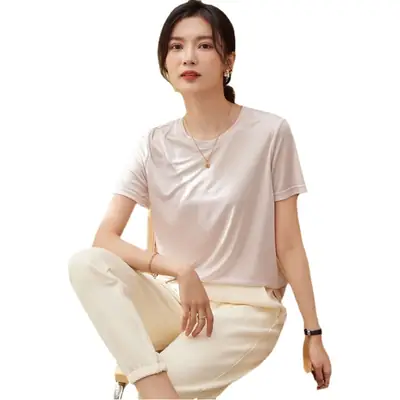 Women Mercerized Cotton V-Neck T-Shirt Olive Green