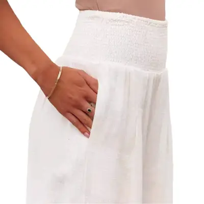 Women Wide Leg Cotton Linen Pants White Summer