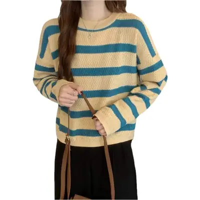 Women Striped Long Sleeve Turtleneck Sweater