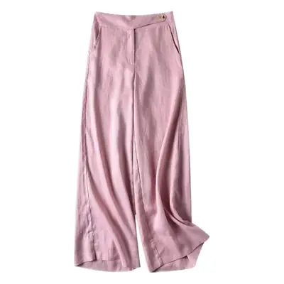 Women Linen Wide Leg Pants White High Waist Drape
