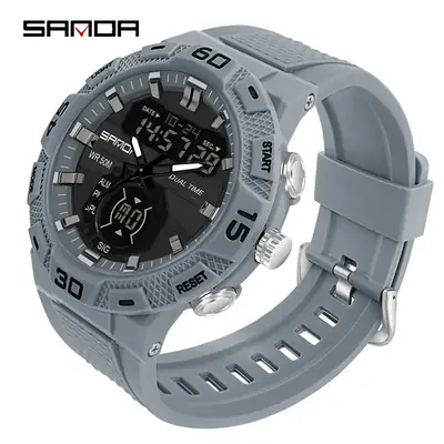 Sanda Men's Grey Dual Display Electronic Watch