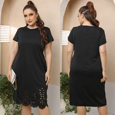 Large Size Women's Black Lace A-Line Dress