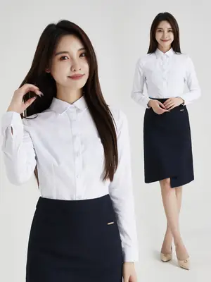 New Women's Long Sleeve White Shirt with Slim Fit Skirt