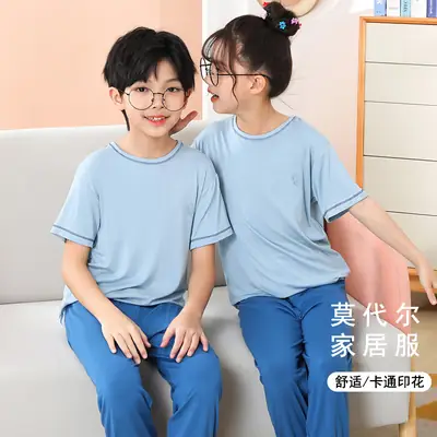 Pink Modal Pajama Set for Kids Girls Air Conditioner Wear