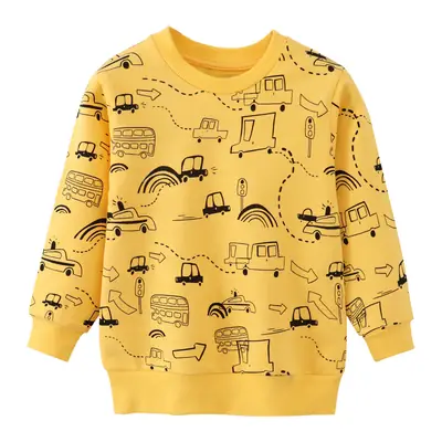 Boys Girls Cartoon T-Shirt Yellow Kitten Print