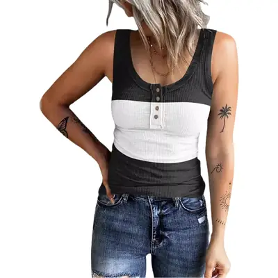 Women's Blue Sleeveless Vest with Button Front