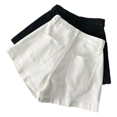 Women Denim Zipper Shorts Black High Waist