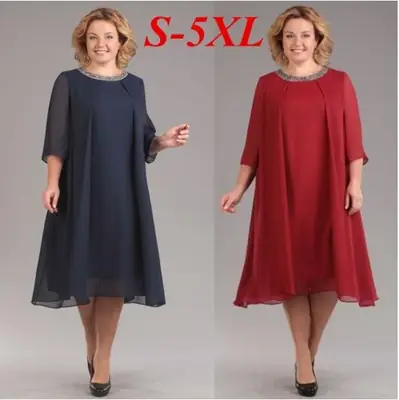 Black Chiffon Round Neck Dress with Beads & 7 Sleeves