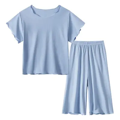 Girls Pajama Set Light Blue Ice Silk Spring Summer