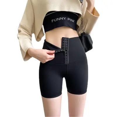 Buttoned High-Waist Yoga Shorts for Hip Lift & Slimming