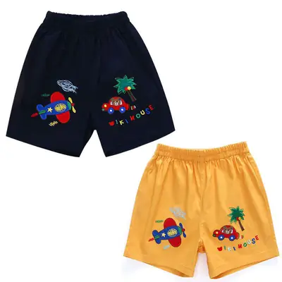 Japanese Style Boys Cartoon Embroidered Shorts Set Yellow Polo