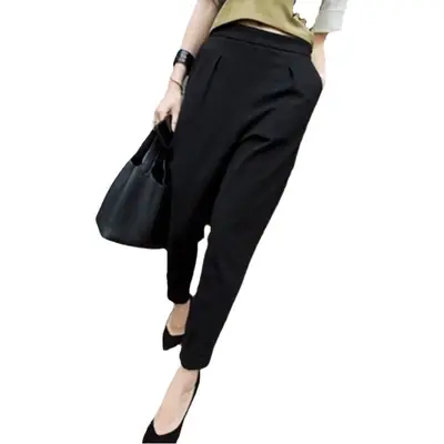 Women Black Slim Fit Ankle Pants Summer Casual Wear