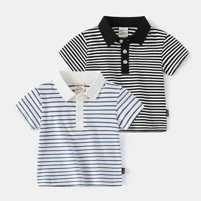 Boys Striped Polo T-Shirt Blue White 2026