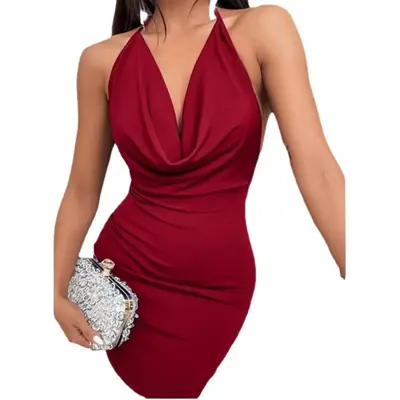 Women's Red Halter Neck Dress 2026 Spring Summer