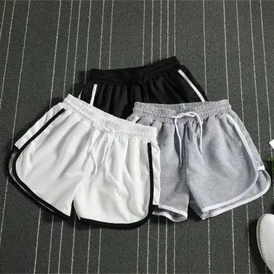 Men's White Black Striped Sports Shorts Large
