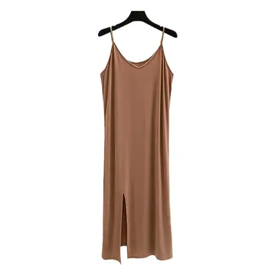 Women's V-Neck Slip Skirt Modal Long Sleeveless Dress Plus Size